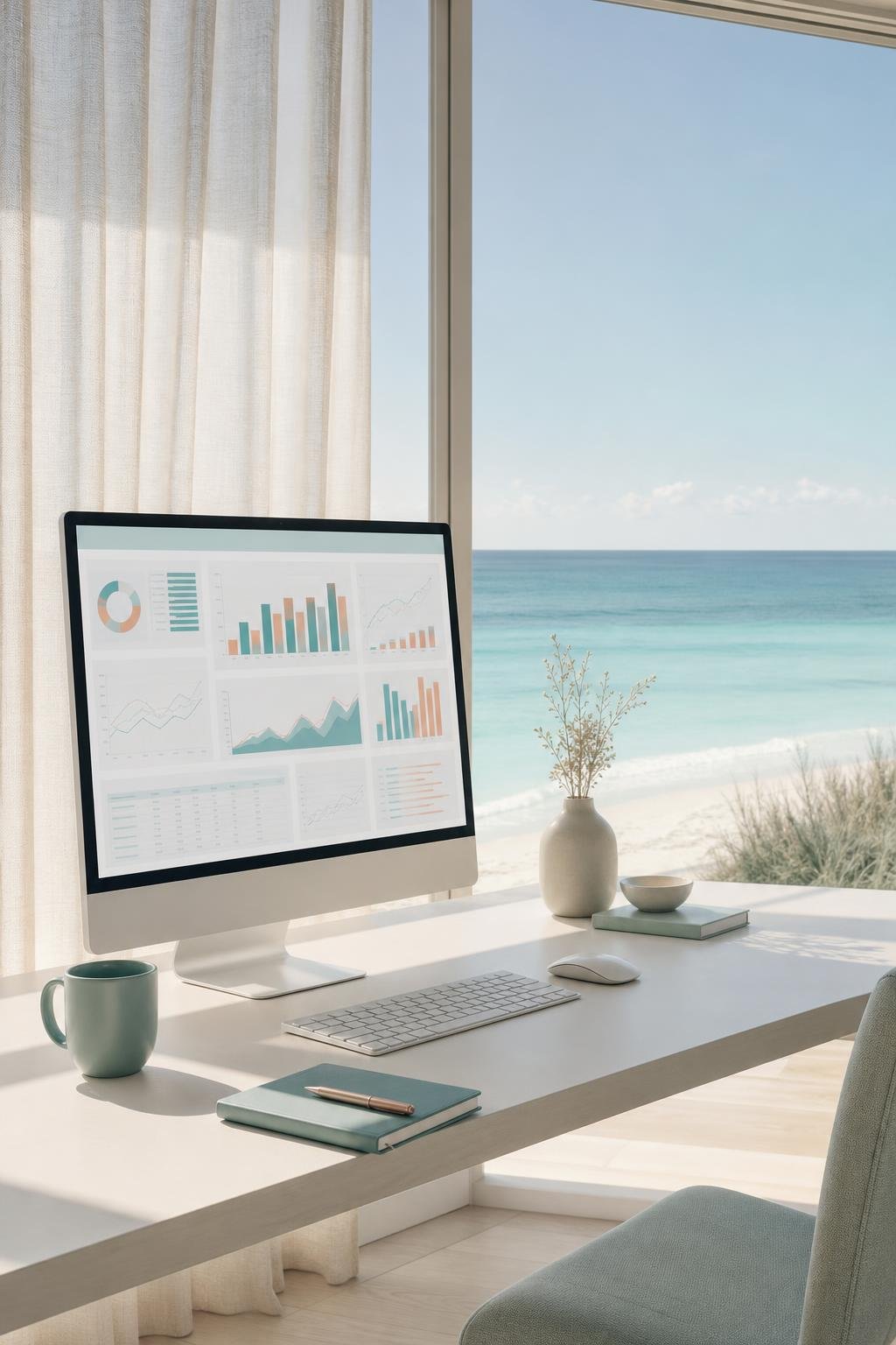 Dashboard with charts on a large office monitor
